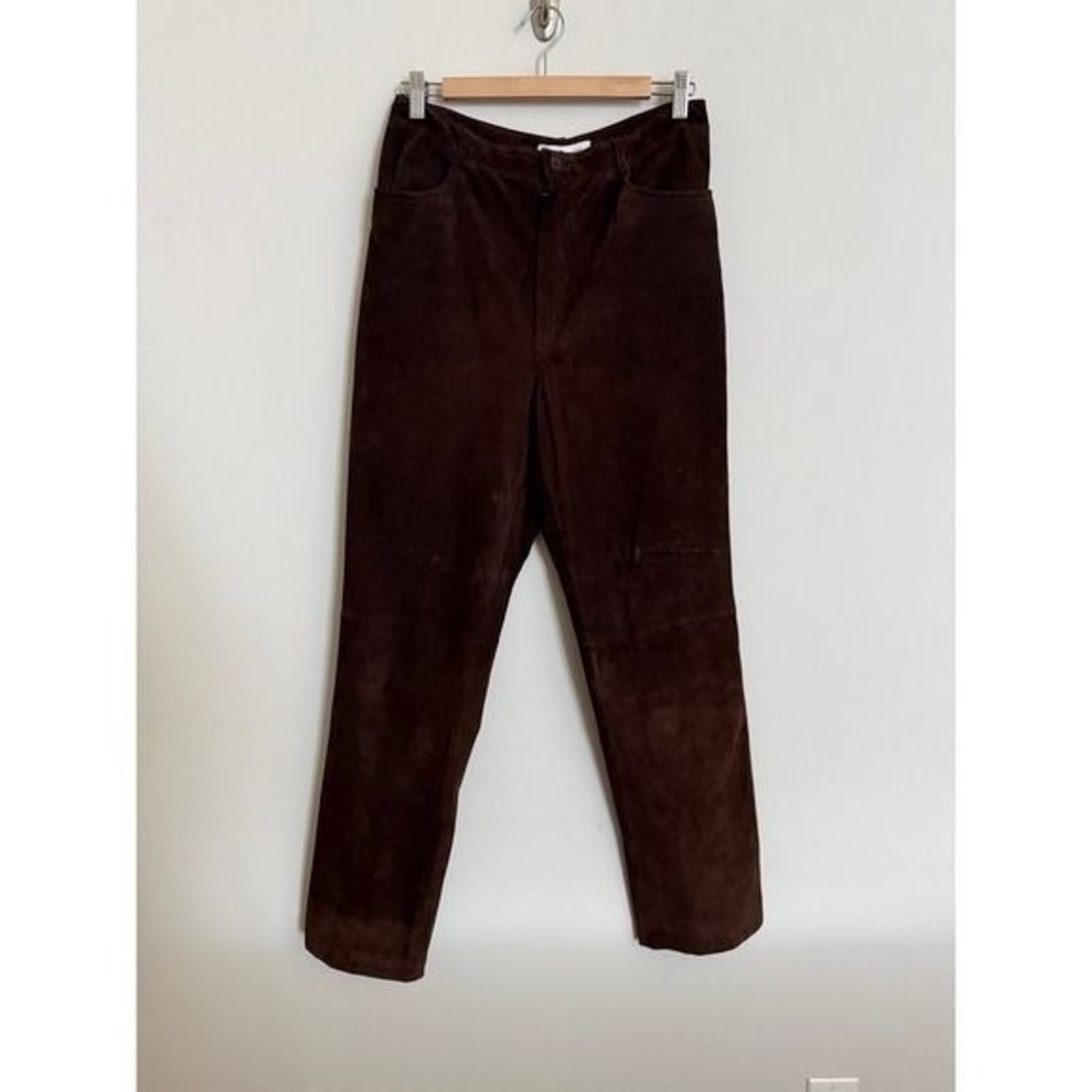 Saks Fifth Avenue Real Clothes 100% Genuine Leather Brown Pants Size 12 - Picture 5 of 13